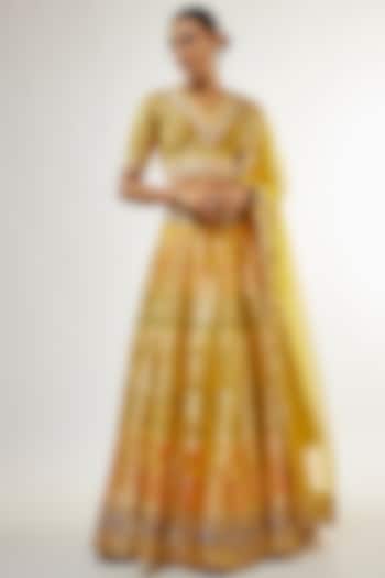 Yellow Banarasi Silk Wedding Lehenga Set by Priyanka Jha at Pernia's Pop Up Shop