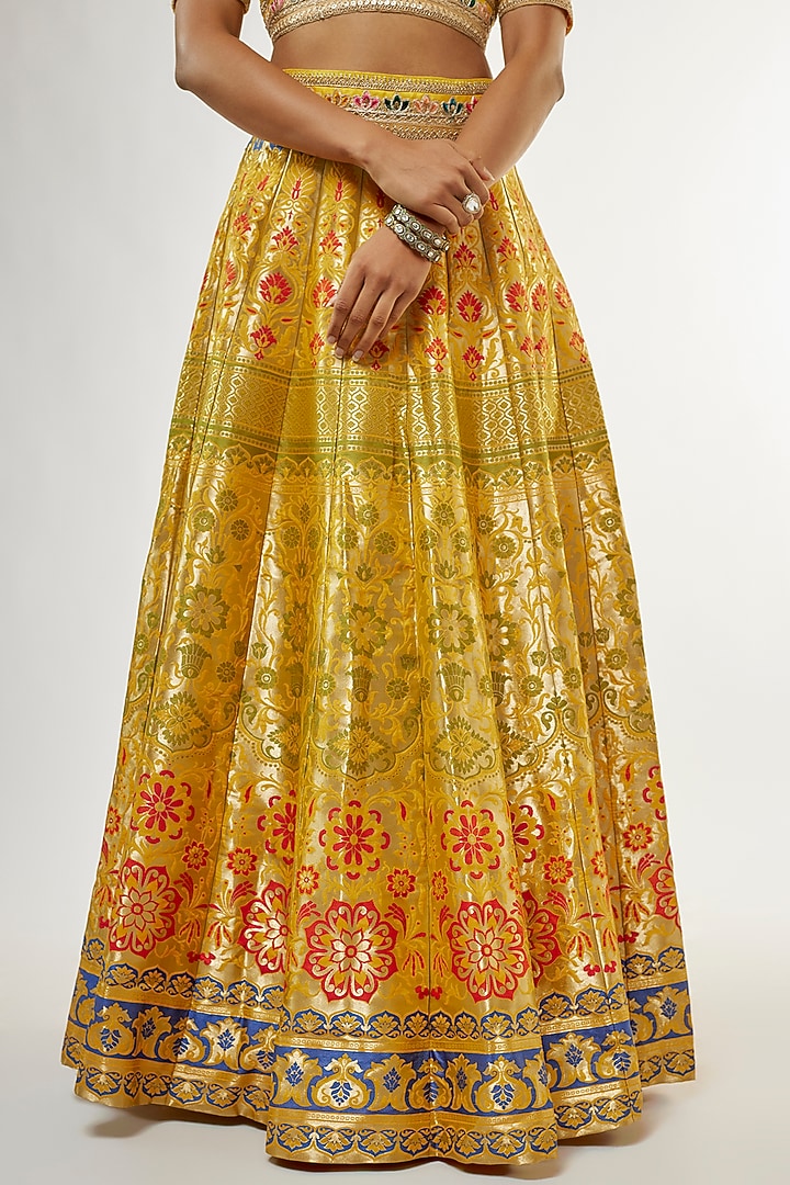 Yellow Banarasi Silk Wedding Lehenga Set by Priyanka Jha at Pernia's Pop Up Shop