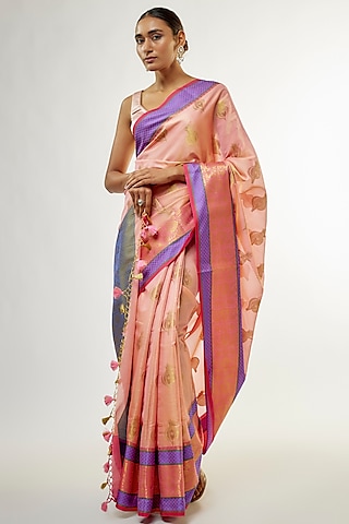Peach Banarasi Tissue Cotton Saree by Priyanka Jha