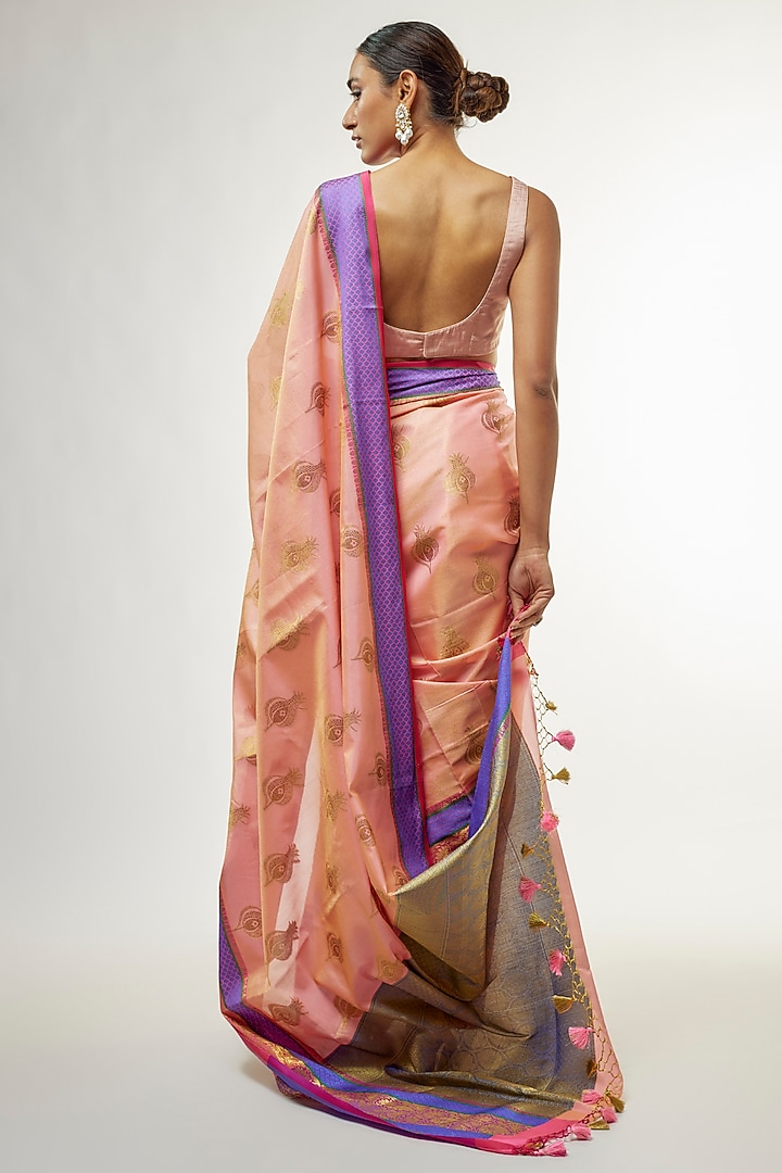 Peach Banarasi Tissue Cotton Festive Saree by Priyanka Jha at Pernia's Pop Up Shop