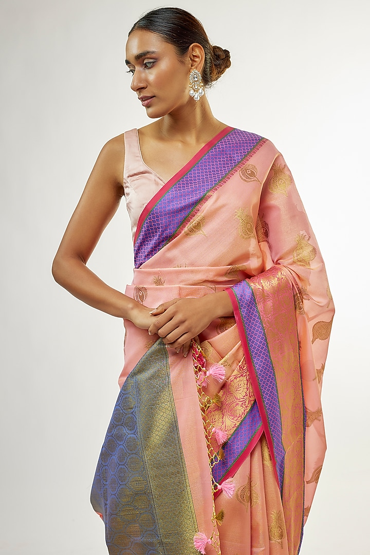 Peach Banarasi Tissue Cotton Festive Saree by Priyanka Jha at Pernia's Pop Up Shop