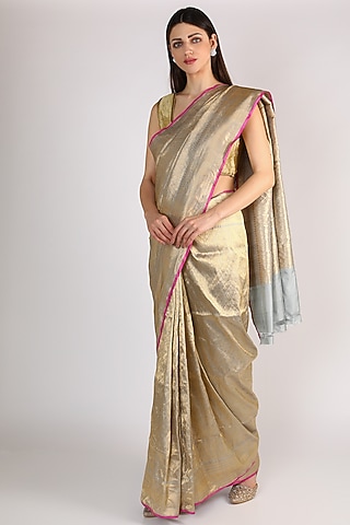 Golden Banarasi Saree Set by Priyanka Jha