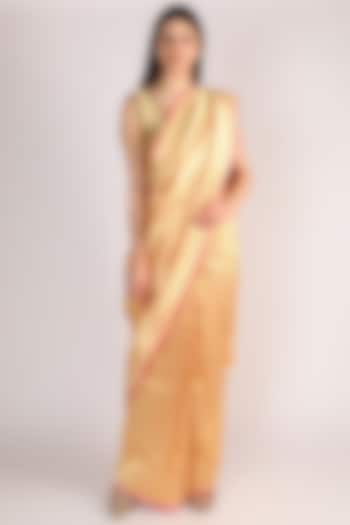 Golden Katan Silk Banarasi Saree Set by Priyanka Jha