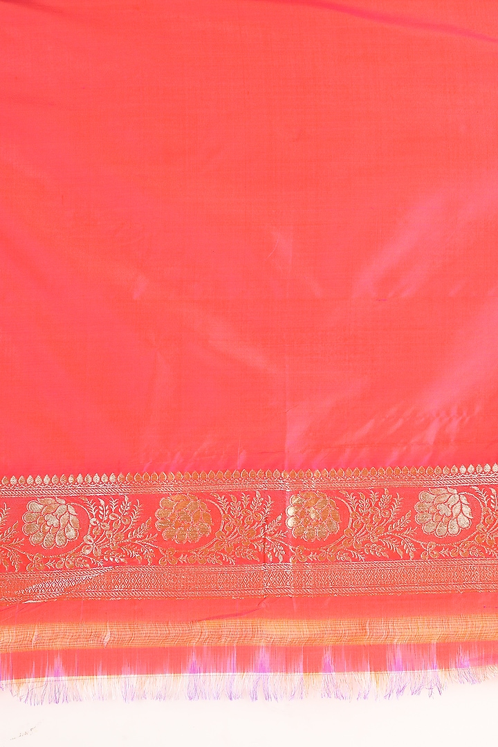 Pink & Golden Handwoven Katan Banarasi Silk Wedding Saree Set by Priyanka Jha at Pernia's Pop Up Shop