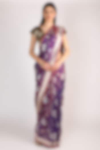Purple & Golden Handwoven Katan Banarasi Silk Saree Set by Priyanka Jha