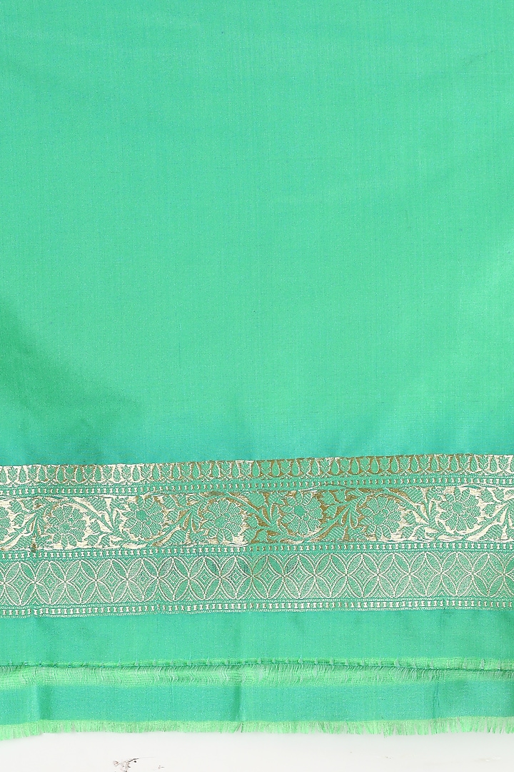 Sea Green & Golden Handwoven Blended Banarasi Silk Party Wear Saree Set by Priyanka Jha at Pernia's Pop Up Shop