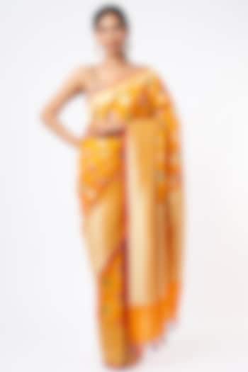 Yellow Silk Banarasi Saree Set by Priyanka Jha