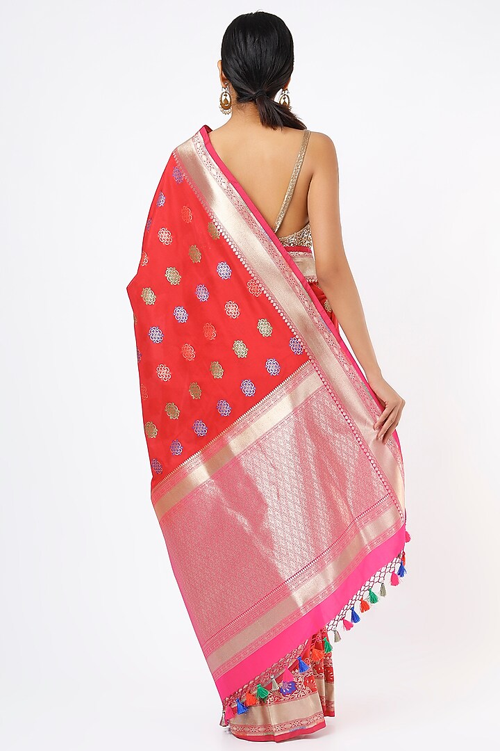 Red Soft Silk Banarasi Boota Woven Party Wear Saree Set by Priyanka Jha at Pernia's Pop Up Shop
