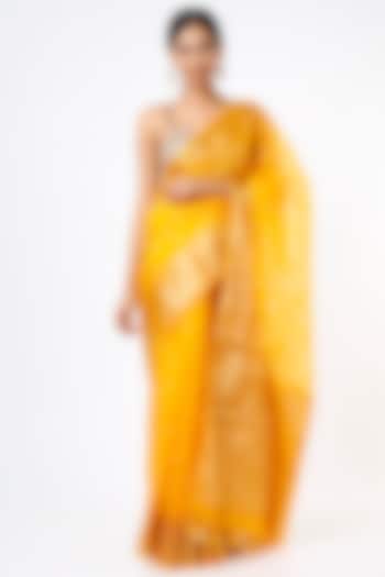 Yellow Zari Woven Saree Set by Priyanka Jha