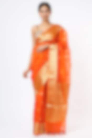 Mustard Satin Silk Resham Embroidered Saree Set by Priyanka Jha