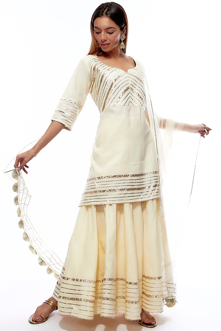 Ivory Pure Cotton Sharara Set by Priyanka Jha