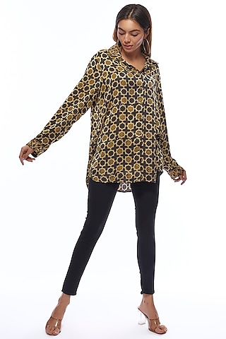 Multi-Colored Modal Silk Embroidered & Printed Shirt by Priyanka Jha