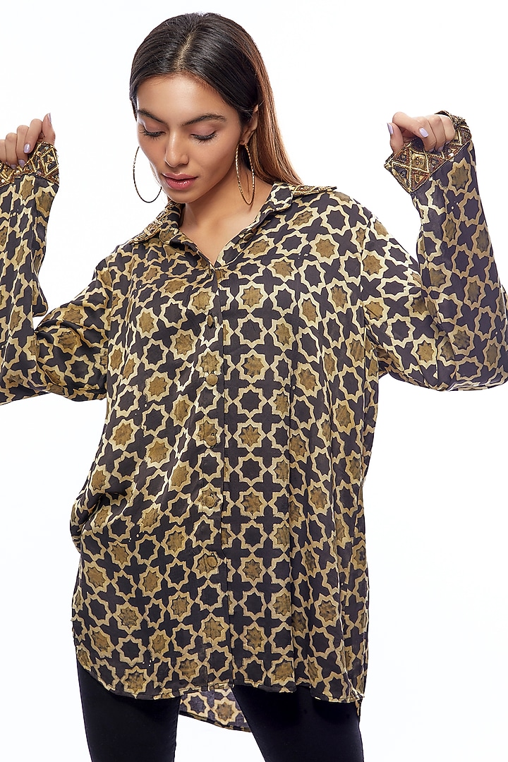 Multi-Colored Modal Silk Embroidered & Printed Shirt by Priyanka Jha at Pernia's Pop Up Shop