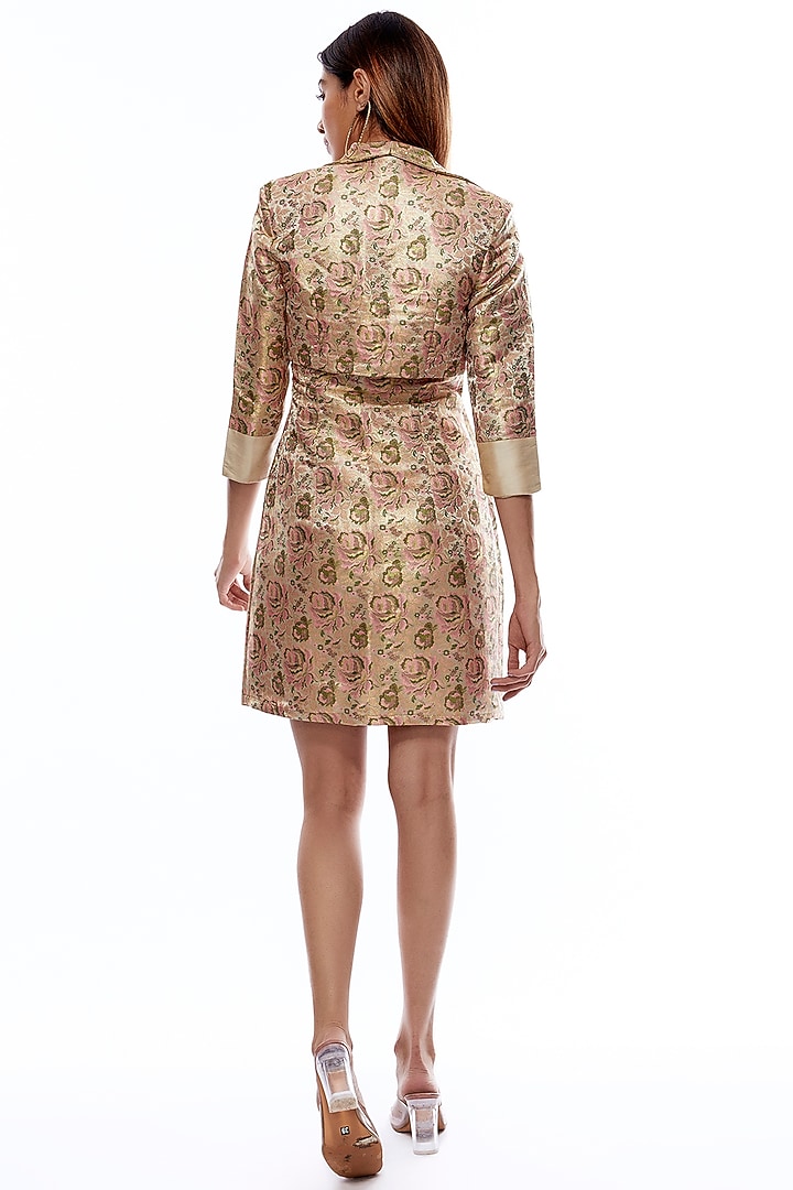 Beige Pure Silk Mini Vacation Dress With Jacket by Priyanka Jha at Pernia's Pop Up Shop
