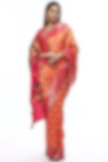 Orange & Pink Silk Banarasi Saree Set by Priyanka Jha at Pernia's Pop Up Shop