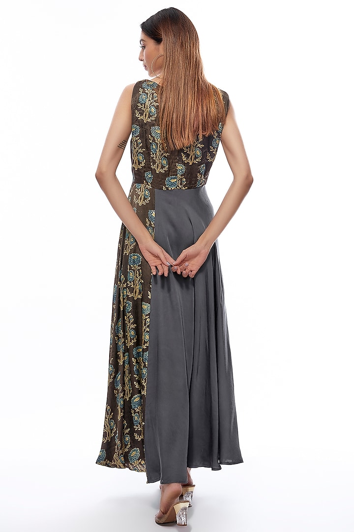 Grey Modal Silk Hand Block Printed Summer Dress by Priyanka Jha at Pernia's Pop Up Shop