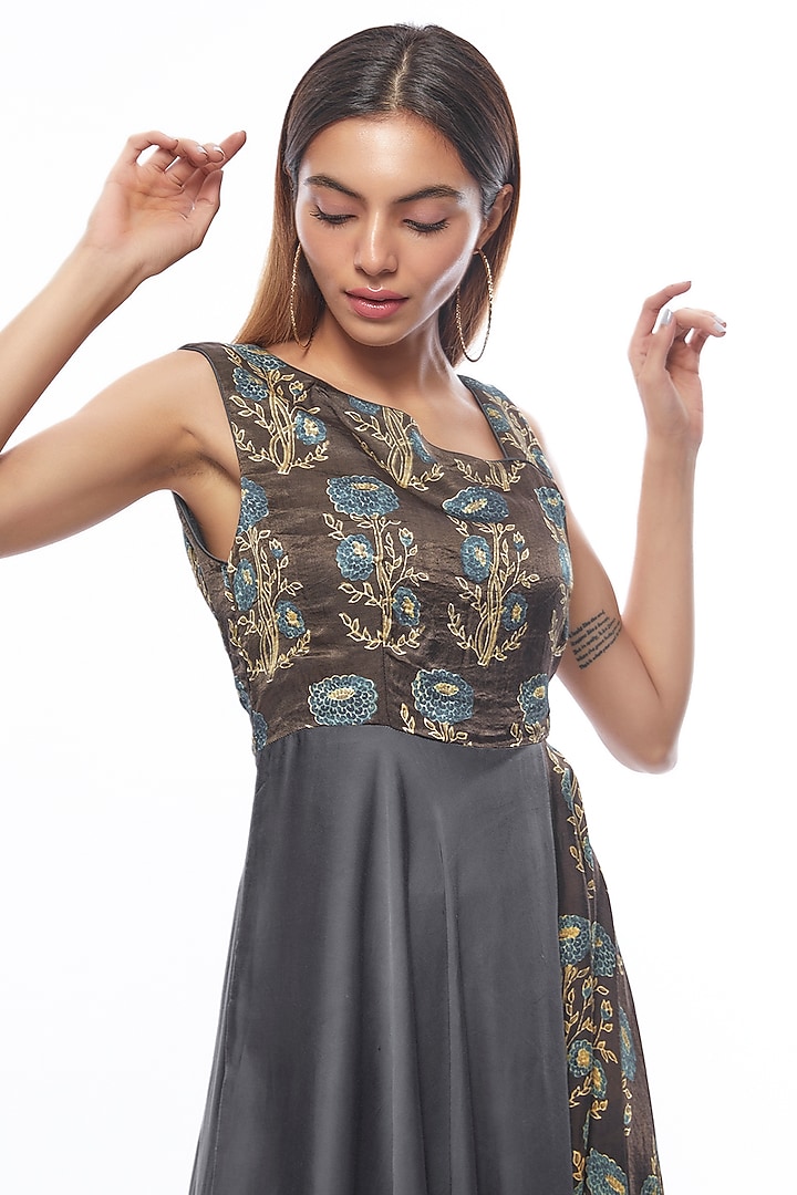 Grey Modal Silk Hand Block Printed Summer Dress by Priyanka Jha at Pernia's Pop Up Shop