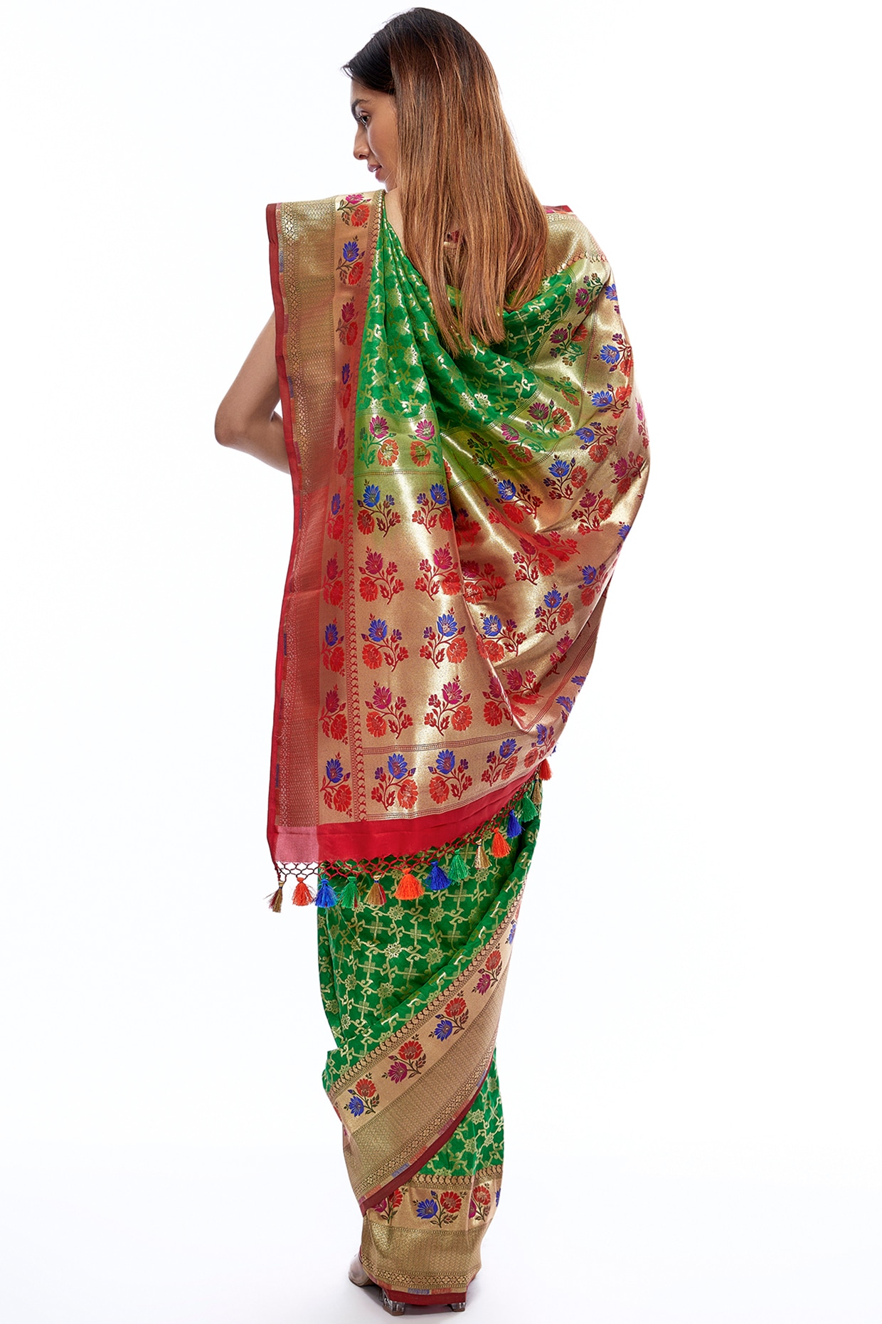 Elevate Your Style with a Double Zari Light Green Banarasi Silk Saree – YNF