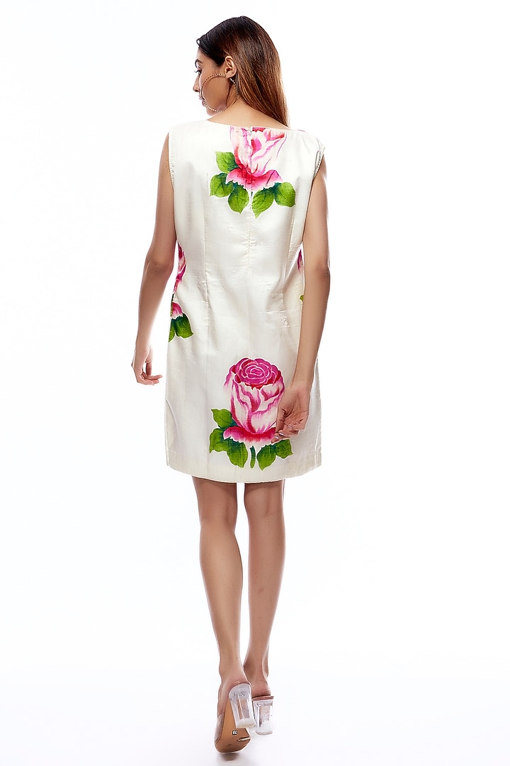 Off-White Pure Mulberry Silk Printed Vacation Dress by Priyanka Jha at Pernia's Pop Up Shop