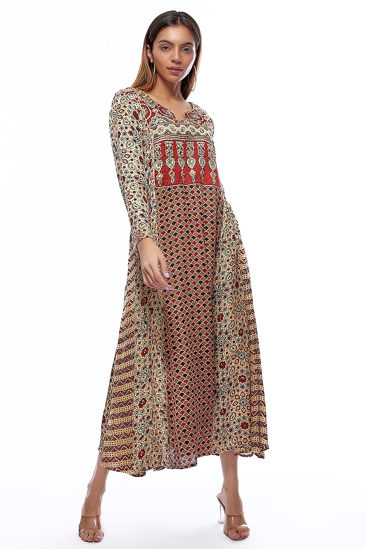 Multi-Colored Modal Silk Hand Block Printed Tunic by Priyanka Jha at Pernia's Pop Up Shop