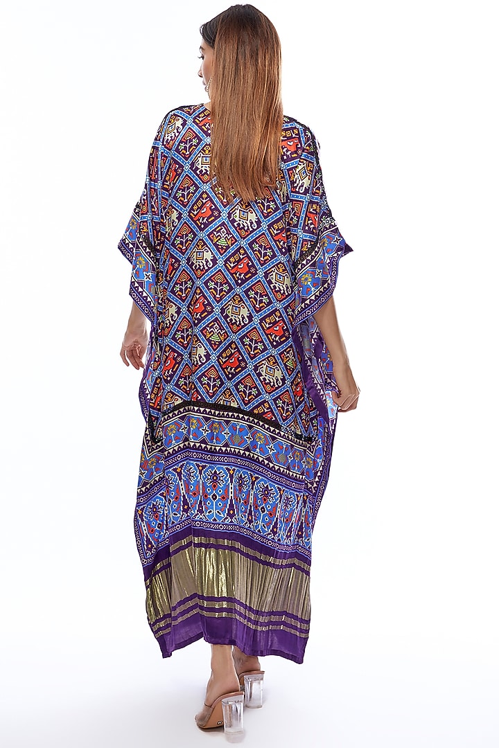 Red Silk Printed & Hand Embroidered Kaftan by Priyanka Jha at Pernia's Pop Up Shop