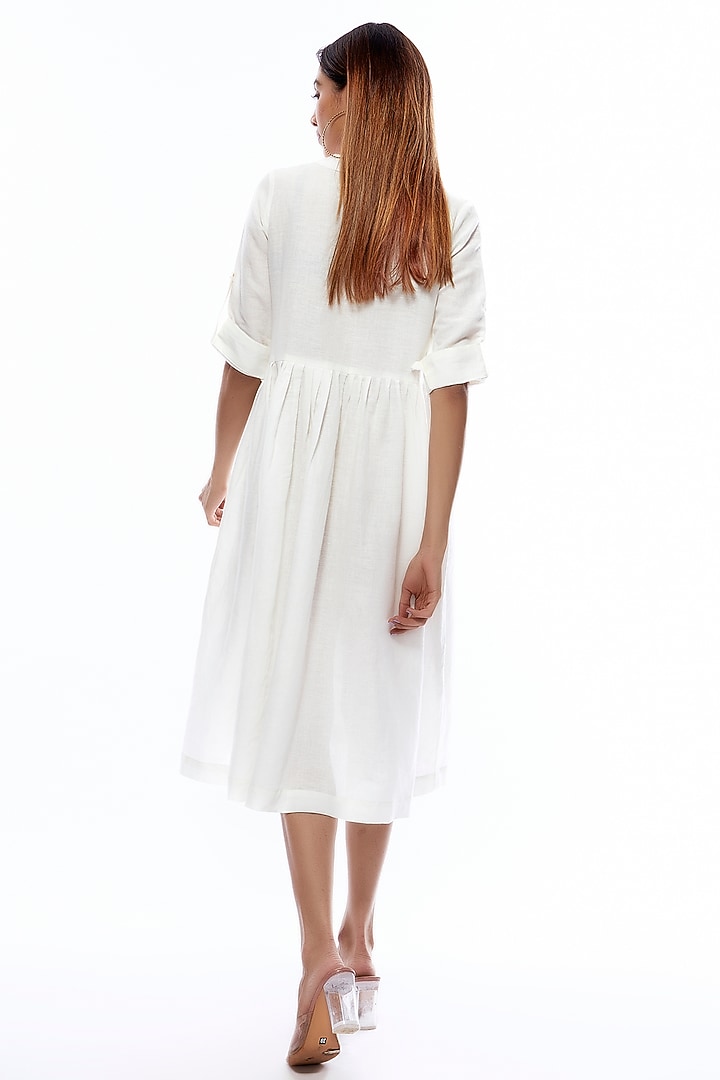 White Linen Hand Embroidered Summer Dress by Priyanka Jha at Pernia's Pop Up Shop