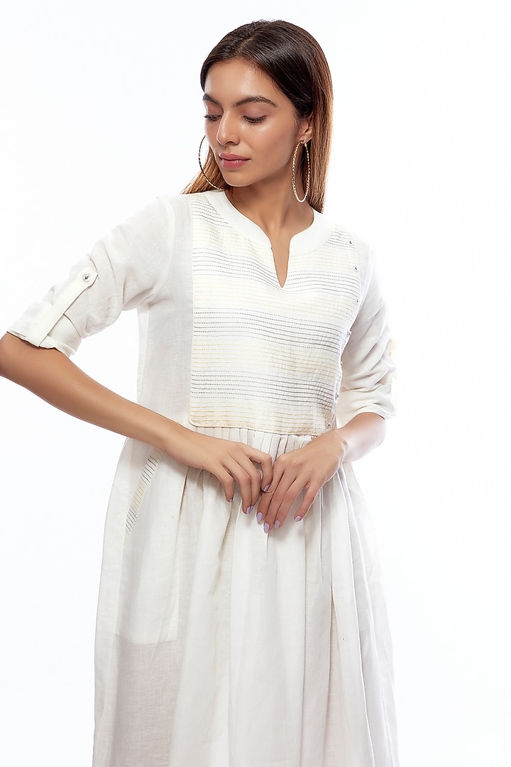 White Linen Hand Embroidered Summer Dress by Priyanka Jha at Pernia's Pop Up Shop
