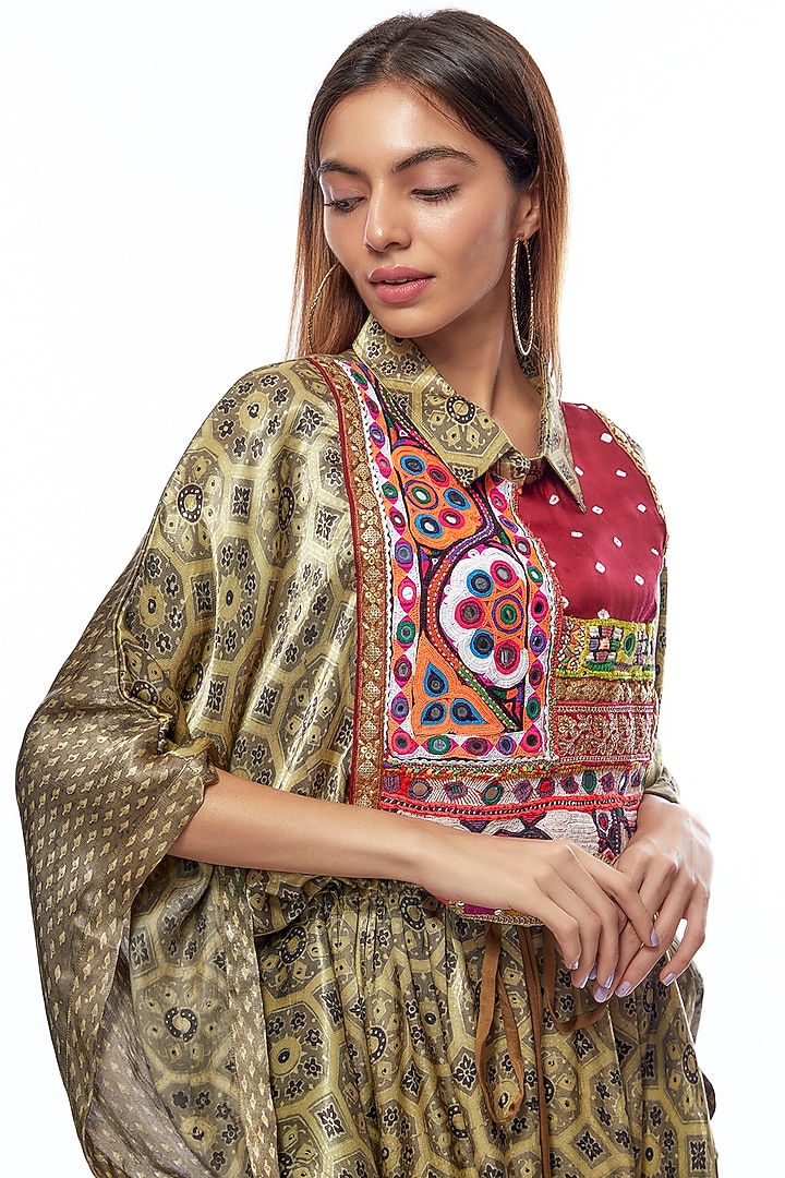 Multi-Colored Silk Hand Embroidered Kaftan by Priyanka Jha at Pernia's Pop Up Shop