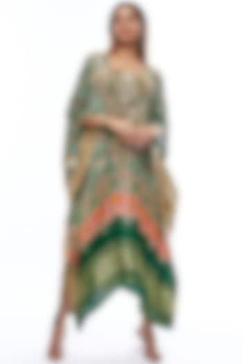 Multi-Colored Silk Printed & Hand Embroidered Kaftan by Priyanka Jha at Pernia's Pop Up Shop