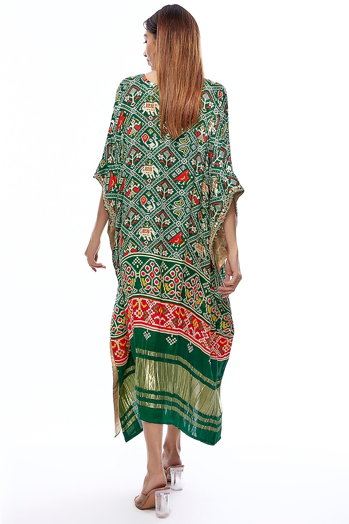Multi-Colored Silk Printed & Hand Embroidered Kaftan by Priyanka Jha at Pernia's Pop Up Shop