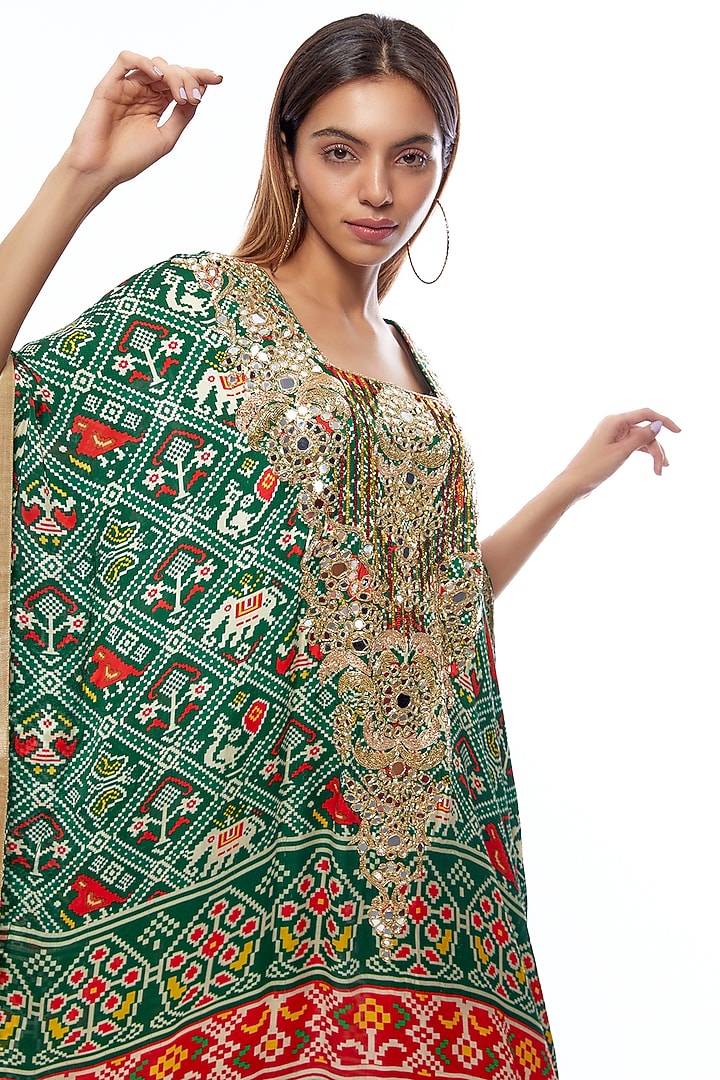Multi-Colored Silk Printed & Hand Embroidered Kaftan by Priyanka Jha at Pernia's Pop Up Shop