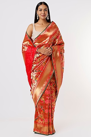 Red Banarasi Silk Saree by Priyanka Jha