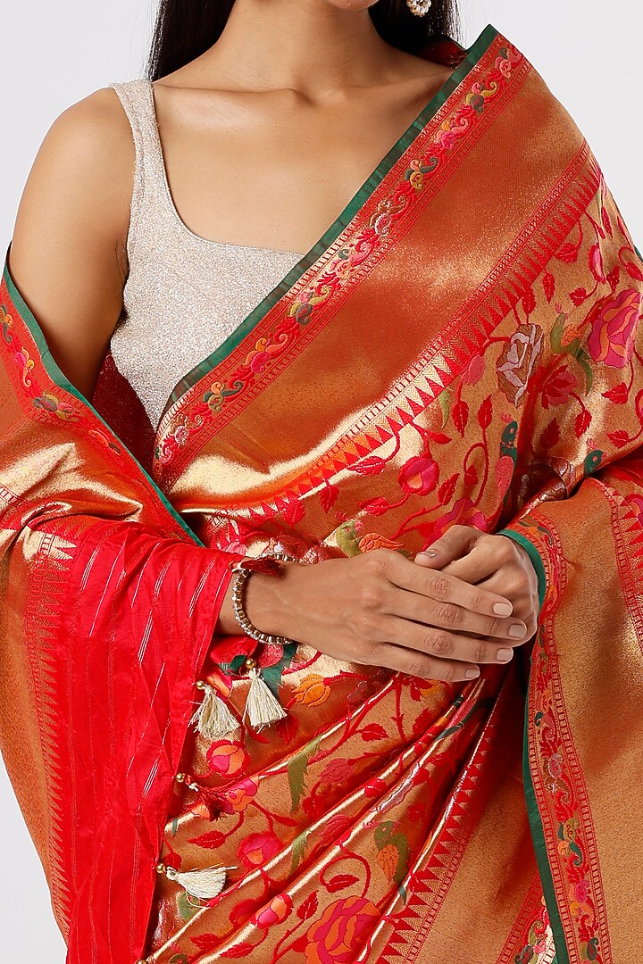 Red Banarasi Silk Wedding Saree by Priyanka Jha at Pernia's Pop Up Shop