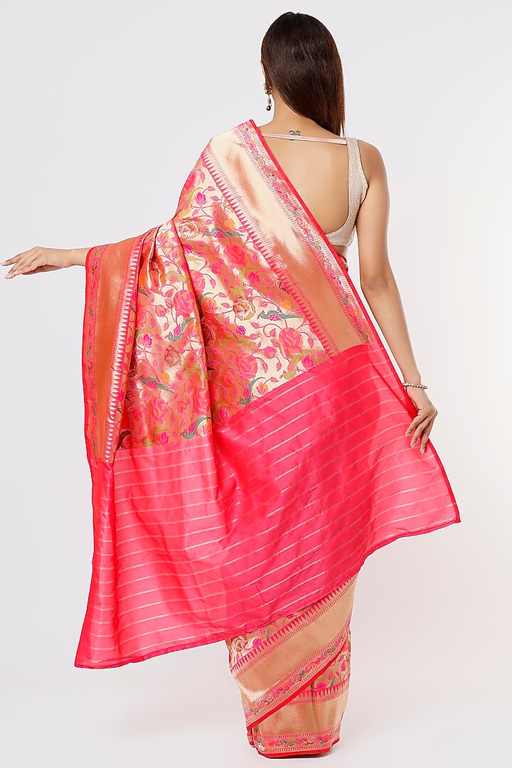 Pink Wedding Saree With Paithani Motifs by Priyanka Jha at Pernia's Pop Up Shop