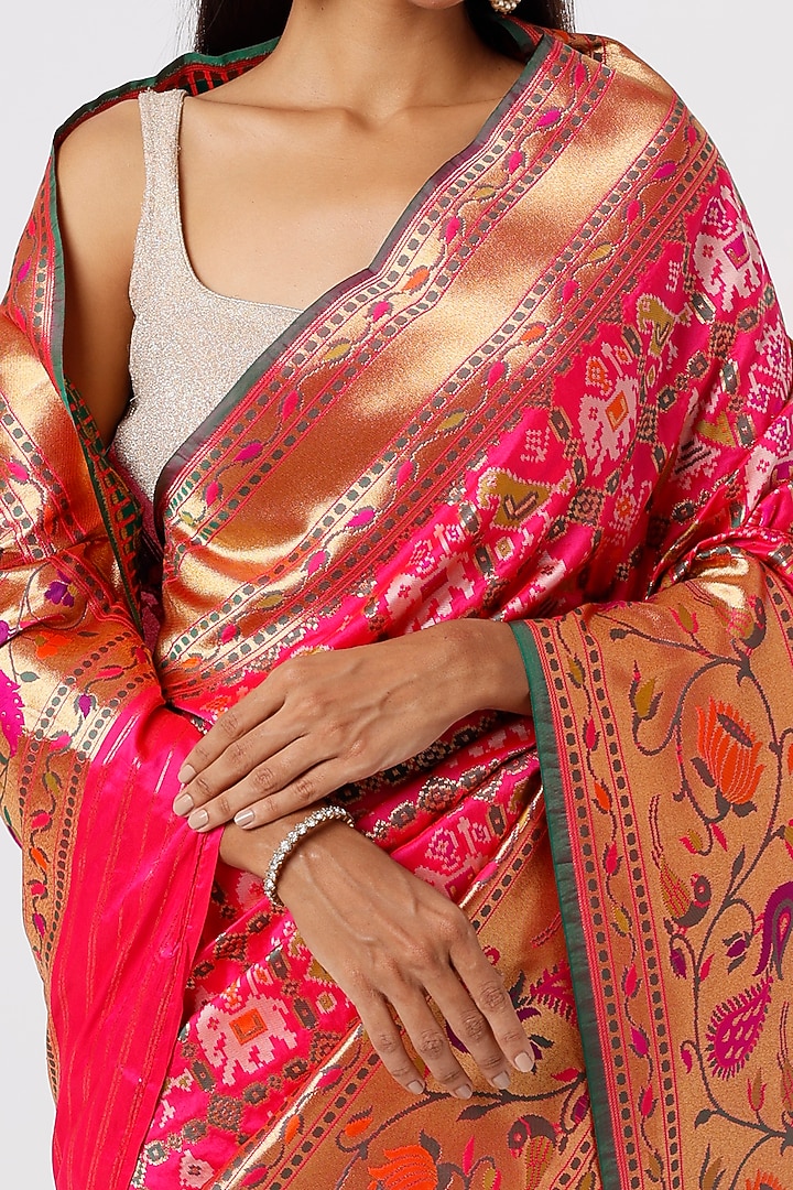 Pink Wedding Saree With Patola Motifs by Priyanka Jha at Pernia's Pop Up Shop