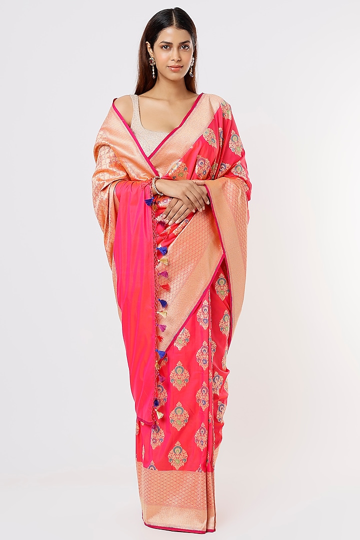 Pink Saree In Banarasi Silk by Priyanka Jha