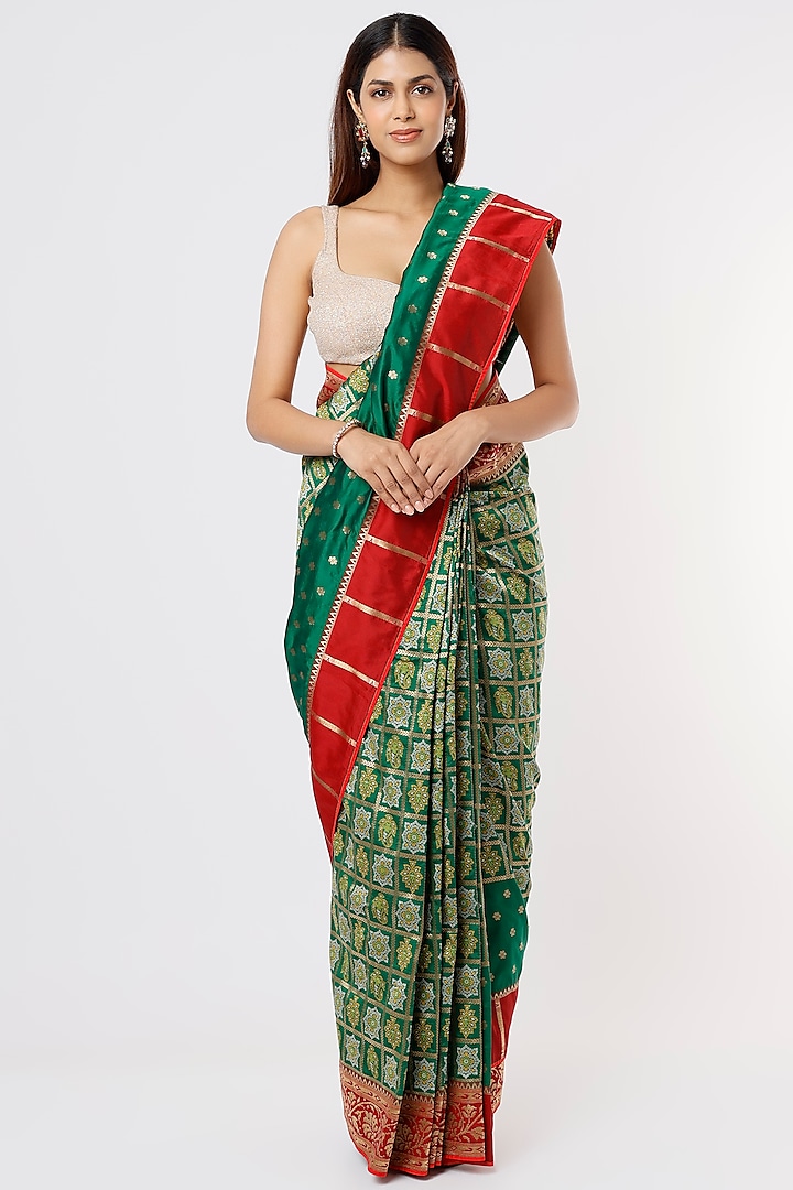 Emerald Green Banarasi Silk Saree by Priyanka Jha