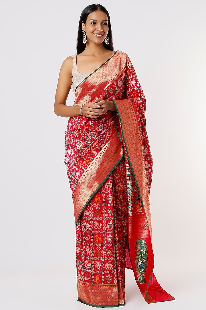 Red Banarasi Silk Saree by Priyanka Jha