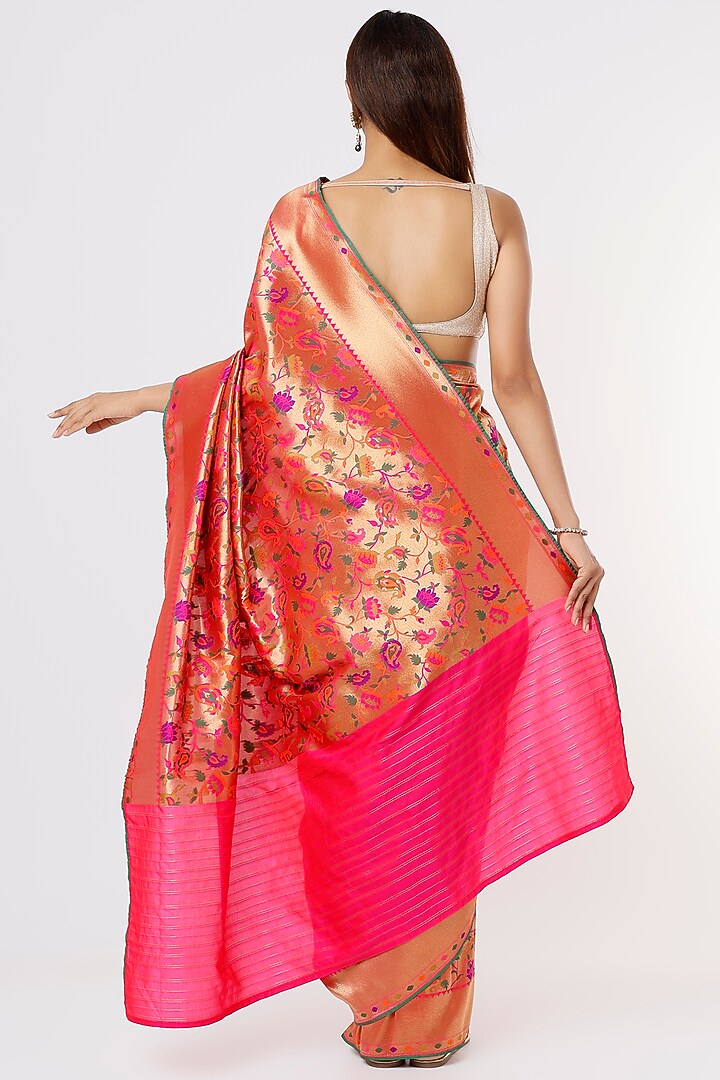 Pink Banarasi Silk Wedding Saree With Motifs by Priyanka Jha at Pernia's Pop Up Shop