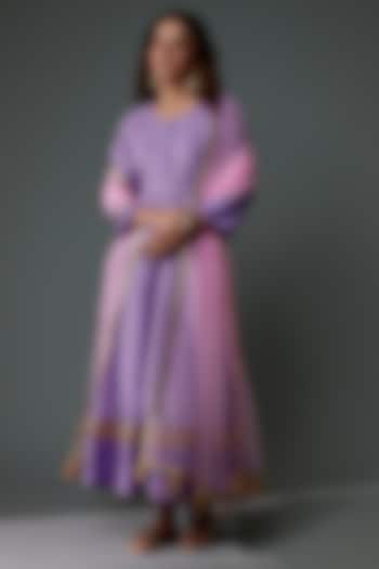 Lavender Chanderi Embroidered Anarkali Set by Priyanka Jha