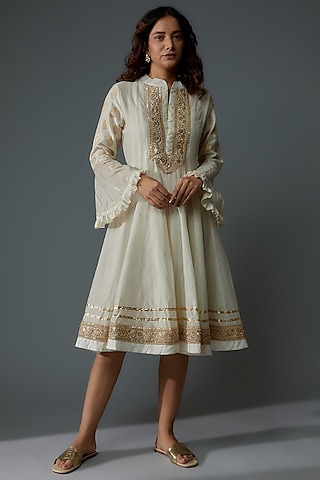 Ivory Chanderi Dress by Priyanka Jha