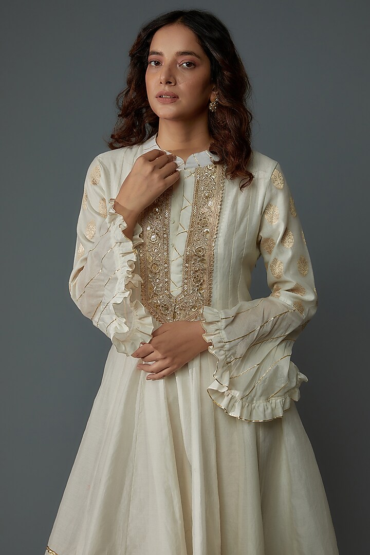 Ivory Chanderi Summer Dress by Priyanka Jha at Pernia's Pop Up Shop