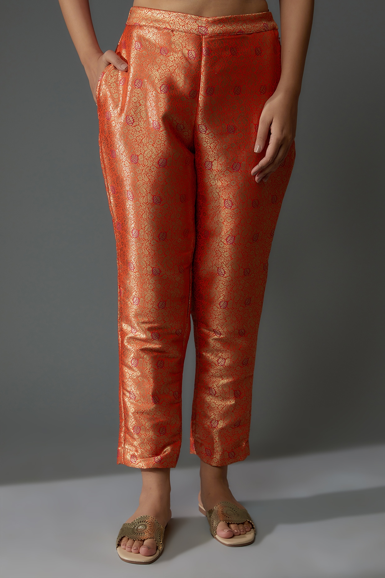 Buy Rustic Orange Embroidered Kaftan Kurta With Brocade Pants by POOJA  KEYUR at Ogaan Online Shopping Site