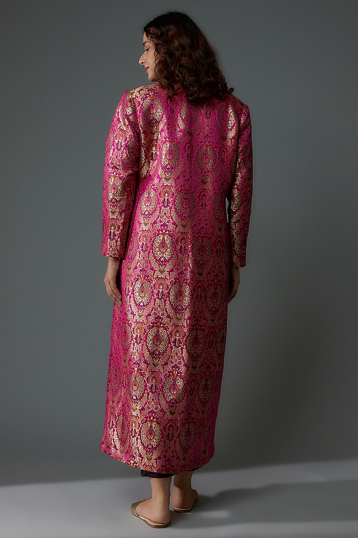 Hot Pink Banarasi Silk Long Jacket by Priyanka Jha at Pernia's Pop Up Shop