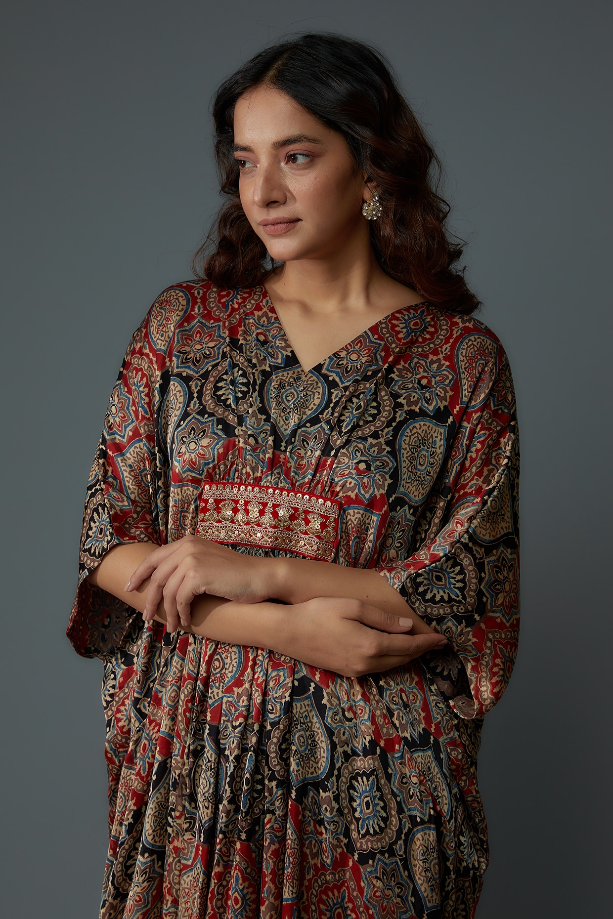 Multi-Colored Modal Silk Printed Kaftan by Priyanka Jha at