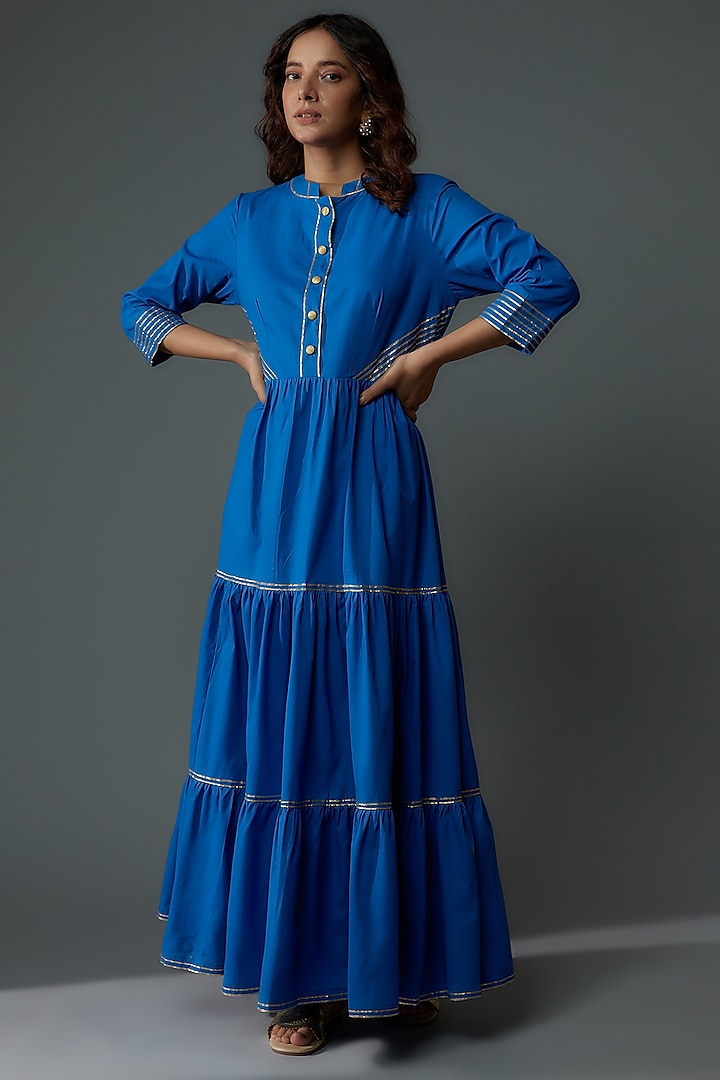 Blue Pure Cotton Tiered Dress by Priyanka Jha