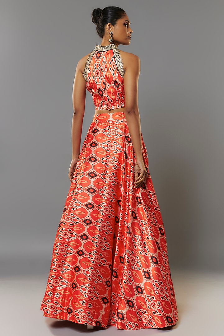 Orange Satin Silk Floral Printed Lehenga Set by Priyanka Jha at Pernia's Pop Up Shop