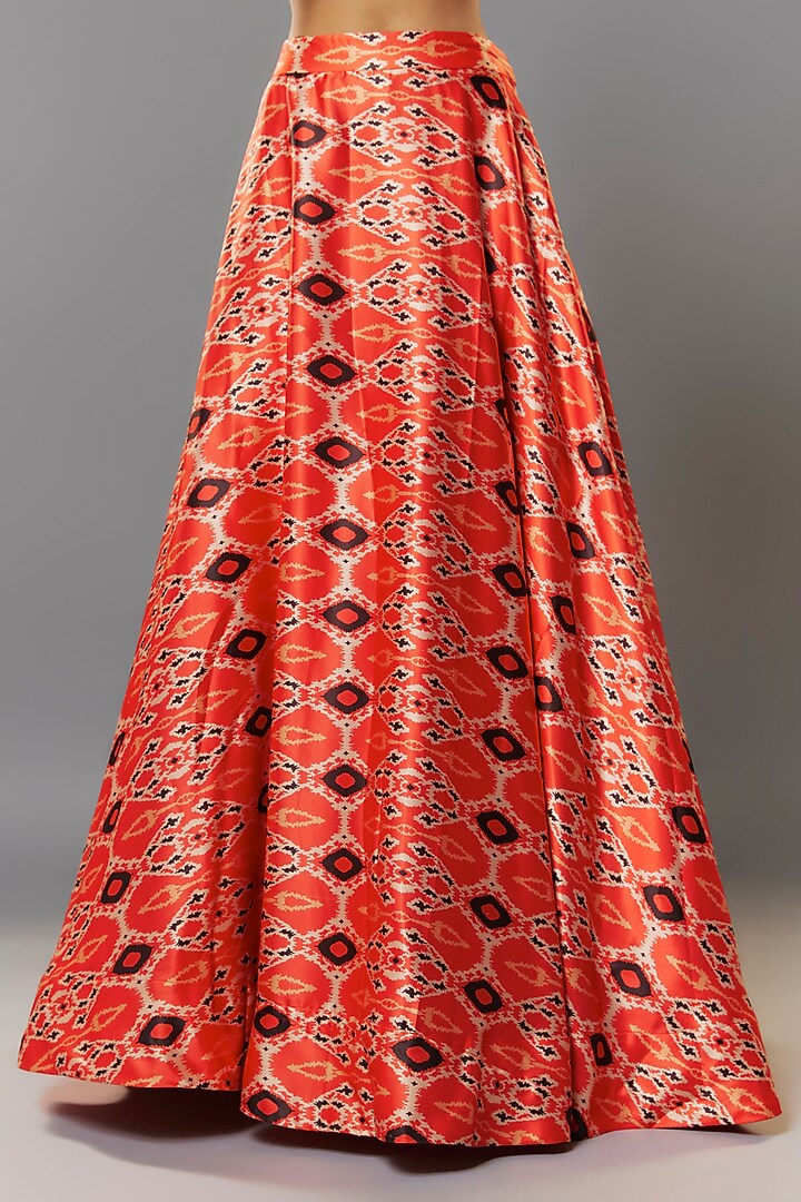 Orange Satin Silk Floral Printed Lehenga Set by Priyanka Jha at Pernia's Pop Up Shop