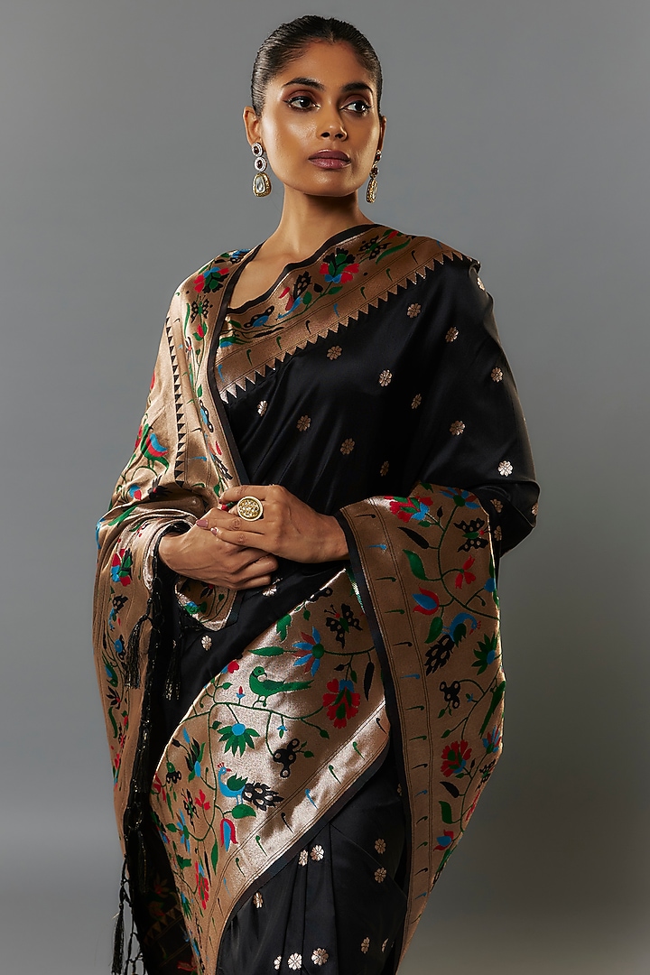 Black Viscose Silk Paithani Party Wear Saree Set by Priyanka Jha at Pernia's Pop Up Shop