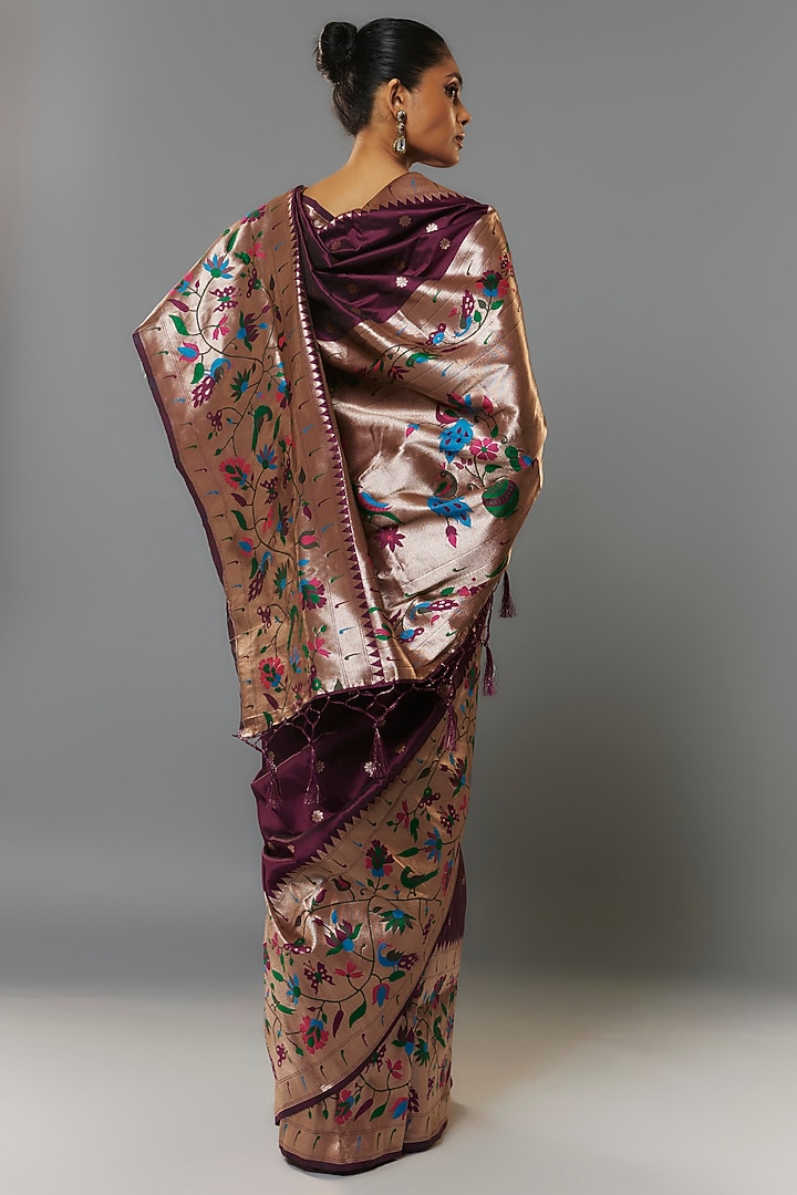 Dark Purple Viscose Silk Paithani Party Wear Saree Set by Priyanka Jha at Pernia's Pop Up Shop